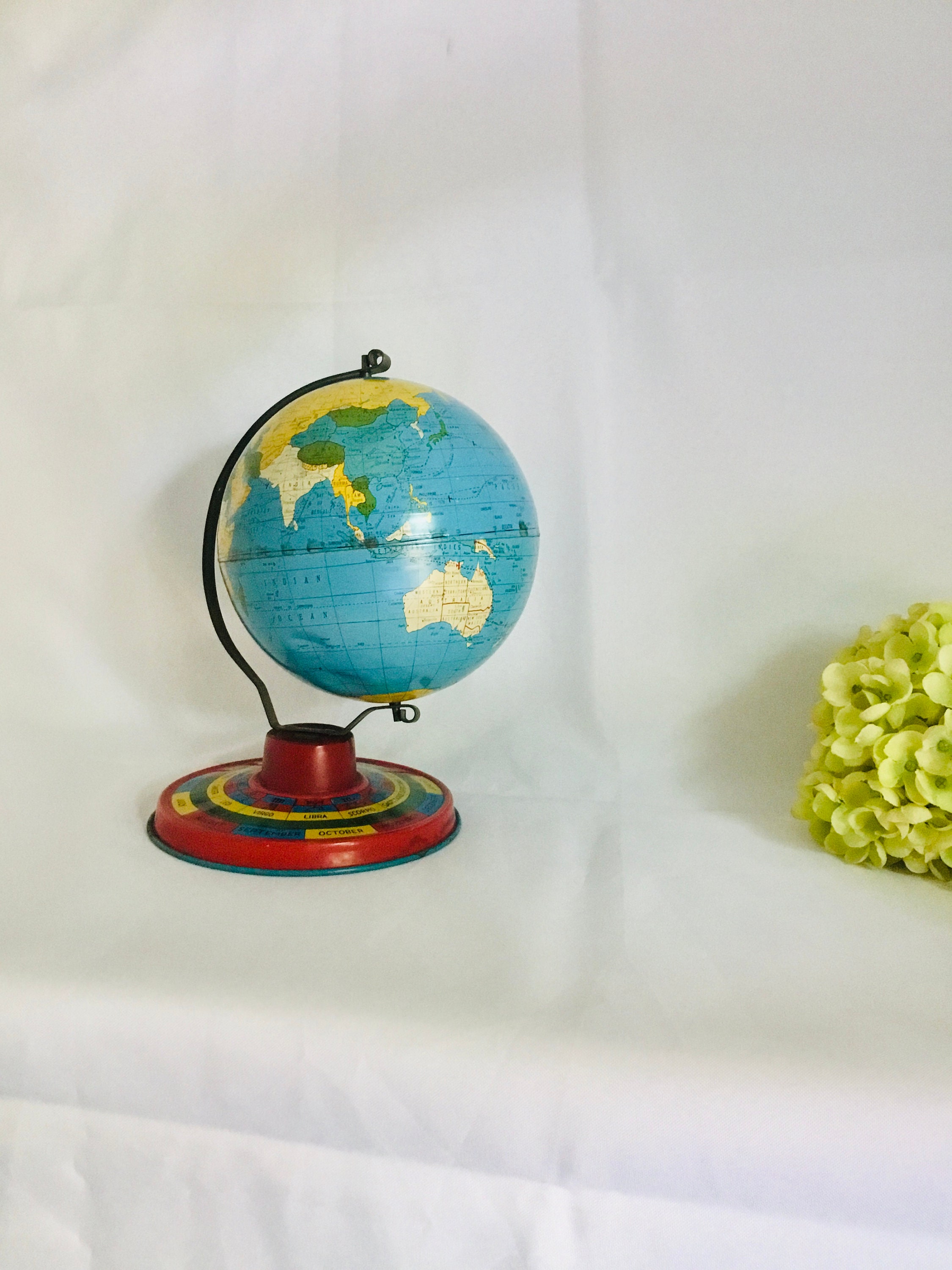 Vintage Child's Tin Toy Globe - Collectible Tin Globe
