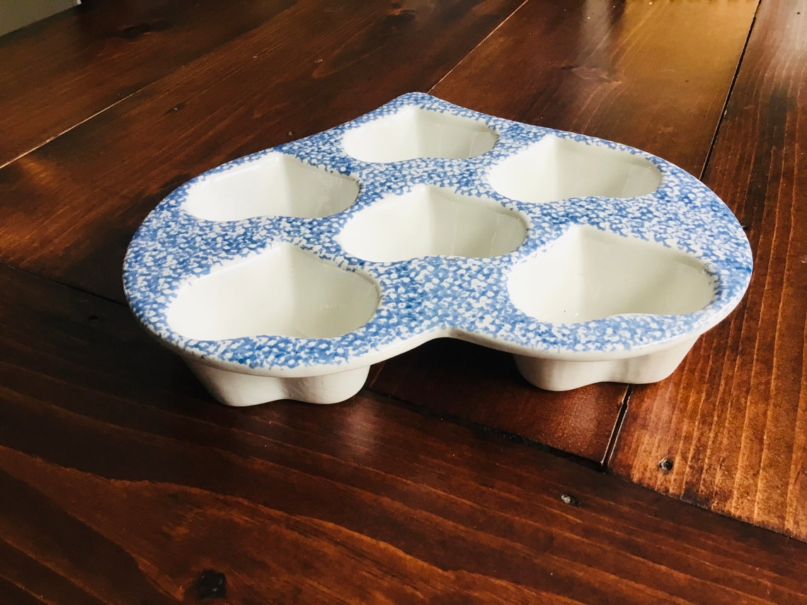 Vintage Hearted Shaped Stoneware Muffin Cupcake Baking Pan Etsy