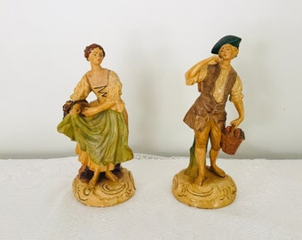 Pair of Vintage Italian Chalk ware Renaissance Collector Harvest Couple Figurines