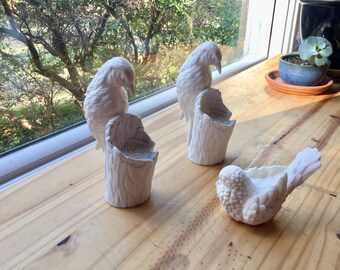 Vintage 3 White Birds on branch Figurines Ceramic Made in Japan