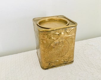 Vintage Solid Brass Square Tea Canister With Lid