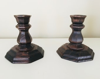 Vintage Pair of Wooden Candlesticks Candle Holders mid century