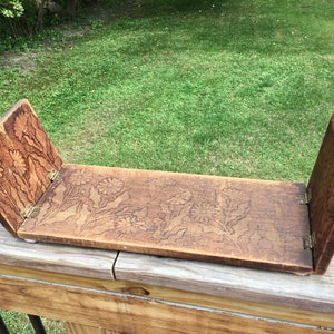 Antique Art Decor Pyrography Book Rack with Folding Ends