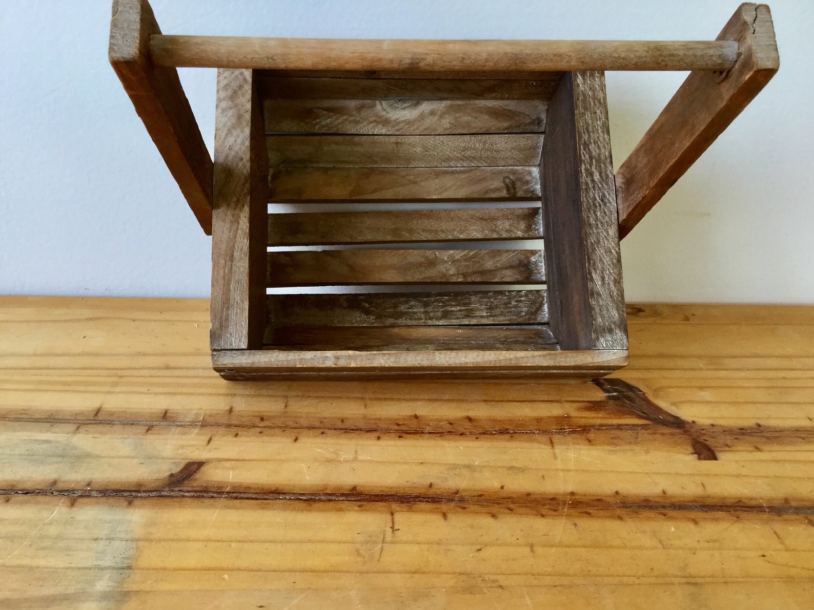 Vintage Wood Basket With Handle Rustic Decor Farmhouse Etsy