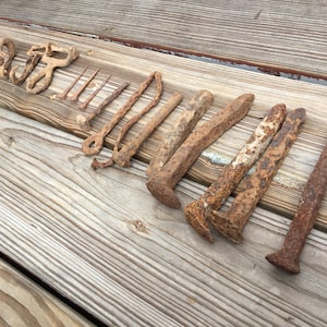 Mix Lot 16 PCs Antique Square Nail 5.5” Railroad Spike & different Rusty Tools