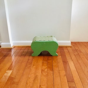 Early stool fabric top old green paint folk art / country home / farmhouse decor