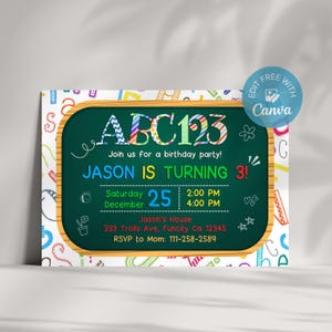 Alphabet Birthday Party Invitation, ABC Birthday Party Invitation, Girl Boy Birthday Party Invite, Personalize and Edit in Canva