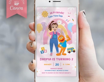 Invitación de cumpleaños de la Sra. Rachel, invitación para fiesta infantil, plantilla editable de Canva (descarga digital)