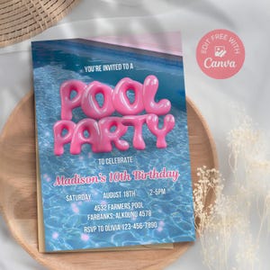 Editable Girls Pool Party Birthday Invitation Template Pool Party Birthday Party Invite Girls Teenage Birthday Invite Digital Download