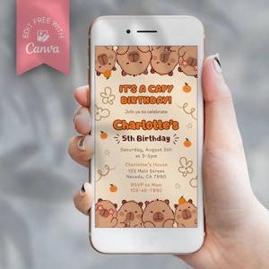 Capybara Birthday Invitation, Capy Birthday, Kawaii Capybara, Capybara Party Invite, Digital Template, Editable Canva Template