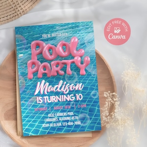 Editable Girls Pool Party Birthday Invitation Template Pool Party Birthday Party Invite Girls Teenage Birthday Invite Digital Download