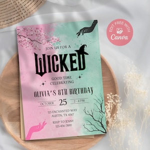 Wicked Birthday Party Invitation, Wicked Party invitation, Wicked Inspired Movie Ticket, Elphaba & Glinda Theme, Movie Party, Canva Editable