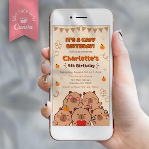 EDITABLE Capybara Invitation, Capybara Birthday, Capy Birthday, Kawaii Capybara, Capybara Party Invite, Instant Digital Download Canva
