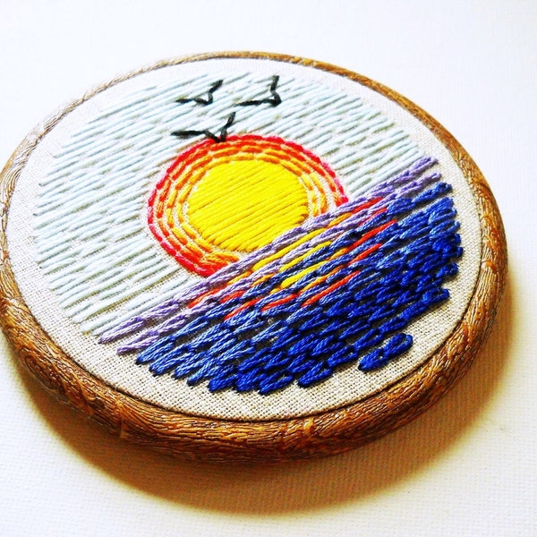 Ocean Sunrise Vintage Inspired Embroidery Hoop Art