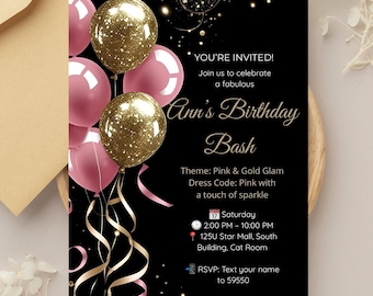 2-in-1 Birthday Invite and Menu Card, Birthday Party Template, Editable Canva Design, Instant Download PDF