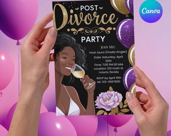 Editable Post-Divorce Party Invitation Template | Front & Back Design | Instant Download