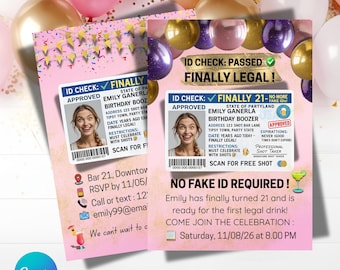 5*7 inch Fake ID 21st Birthday Invitation Template | Funny Finally Legal Party Invite | Editable Canva Digital Download