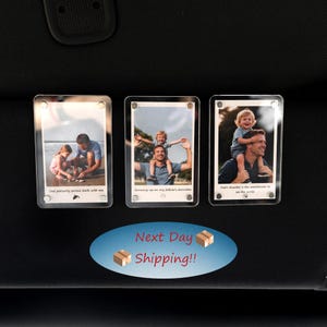 お父さんへのギフトにパーソナライズされた写真入り車用バイザークリップ、安全運転のお父さん、息子または娘からのお父さんへの贈り物、記念品、ポートレート車用バイザークリップ