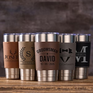 Groomsmen Gifts, Personalized Tumbler for Men, Engraved Leather Tumblers, Best Man Gifts, Custom Groomsmen Tumblers, Custom Insulated Mug