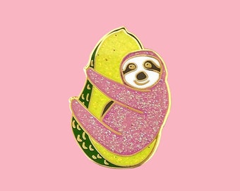 Pink Sloth, Avocado Sloth, Avocado, Pin Badge, Enamel Badge Pins, Stocking Fillers, Souvenir Ideas