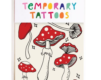 NEW Temporary Tattoos Quirky Red Mushrooms, Stocking Fillers, Tarot, Fake Tattoos, Party Favor Bag, For Fun