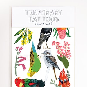 NEW Temporary Tattoos Australiana Flowers and Birds, Stocking Fillers, Fake Tattoos, Party Favor Bag, For Fun