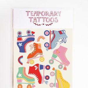 Temporary Tattoos Roller Skates, Retro, Stocking Fillers, Color, Fake Tattoos, Party Favor Bag, For Fun