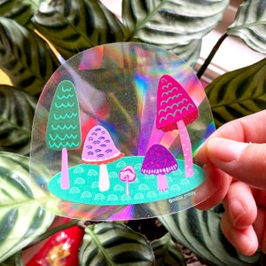 Magic Mushroom Suncatcher Sticker: Rainbow Window Decal