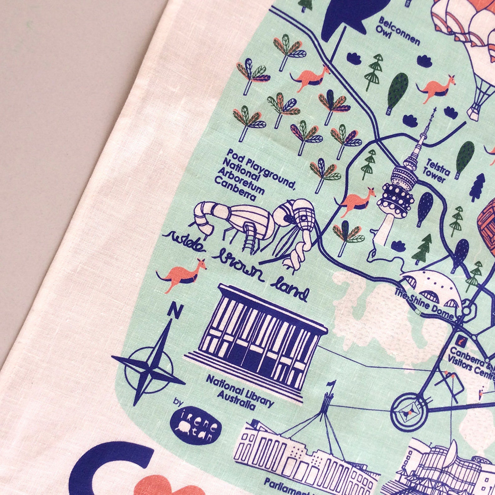 NEW 100 Linen Screen Printed Canberra Map Tea Towel Etsy Australia