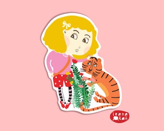 Vinyl Sticker / Tiger Girl / Garden Lover / Art Decals / Gift Ideas / Souvenir Ideas / Decor