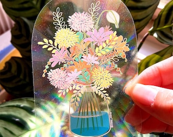 SUNCATCHER Flower in the Vase | Catch the Rainbow, Rainbow Suncatcher, Suncatcher Sticker, Window Sticker, Rainbow Maker, Window Decals