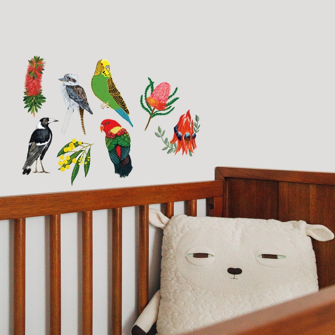 Removable Fabric Wall Decals / Australiana Birds and Flora / Etsy
