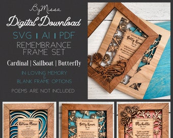 Cardinal, Butterfly, Ship Remembrance Frames | SVG, PDF, AI | Glowforge and Laser Cutting