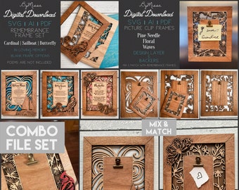 Cardinal, Butterfly, Ship Remembrance Frames + Pine, Floral, Wave Clip Frames | SVG, PDF, AI | Glowforge and Laser Cutting