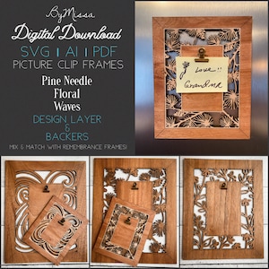 Pine, Floral, Wave Photo Clip Frames | SVG, PDF, AI | Glowforge and Laser Cutting