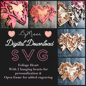 Foliage Couple Hanging Heart Sign | SVG | Glowforge and Laser Cutting