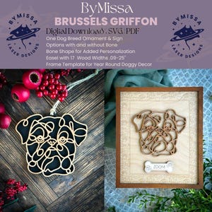 Brussels Griffon Line Art / Design razza di cane / Ornamenti, acchiappasole, decorazioni per cornici / SVG e PDF / Glowforge e taglio laser, amante dei cani