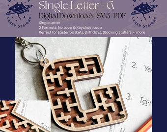 G - Single Letter Maze | Monogram Maze Game, Keychain loop option | SVG/PDF | Laser Cutting | Easter Basket | Stocking Stuffer