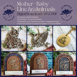 Mutter-Kind-Paket #1 | 24 verschiedene Tier Paar |Ornamente, Sonnenfänger, Rahmen, Ständer | SVG & PDF | Laser-Cutting, Muttertag, Schmuck