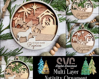 Nativity Ornaments & Sign Rounds |Dual and Multi Layer Designs| Glowforge ready | Laser Cutter Templates