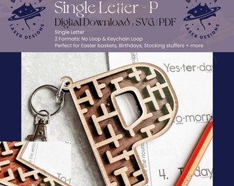 P - Single Letter Maze | Monogram Maze Game, Keychain loop option | SVG/PDF | Laser Cutting | Easter Basket | Stocking Stuffer