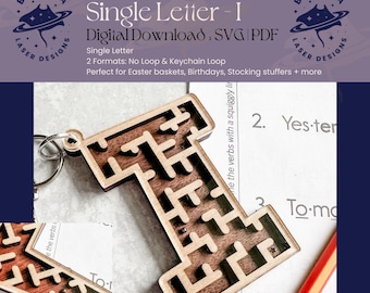 I - Single Letter Maze | Monogram Maze Game, Keychain loop option | SVG/PDF | Laser Cutting | Easter Basket | Stocking Stuffer