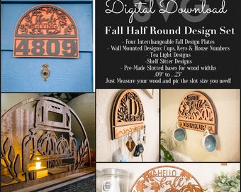 Fall Half Round SVG Design Set | Tea Light & Shelf Sitter Designs | Wall Mounted and House Number Designs | Laser Cutter Templates