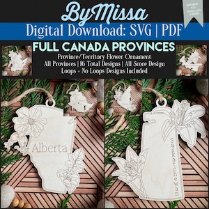 Full CANADA Provinces Scored Flower Ornaments\ Large Magnets | 16 Total Designs | SVG/PDF | Glowforge | Laser Cutting Template