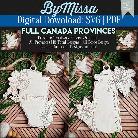 Canada Province Flower Ornaments: Laser Cut Template (SVG/PDF)