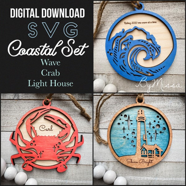 Coastal Sea Creature Ornament Set | 3 SVGs | Glowforge and Laser Cutting