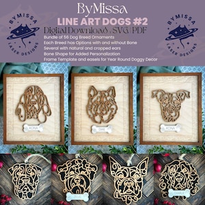 Line Art Hunde PAKET #2 | 56 Hunderassen Designs | Ornamente, Sonnenfänger, Rahmendekor| SVG & PDF | Glowforge und Laser Cuts, Hundeliebhaber