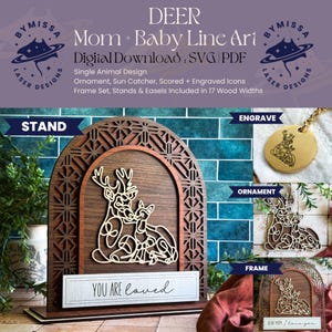 HERTEN moeder baby | Los dier | Ornamenten, zonnevangers, lijst, standaard | SVG en pdf | Lasersnijden, Moederdag, Sieraden