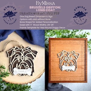 Brussels Griffon Long Coat Line Art / Design razza di cane / Ornamenti, acchiappasole, cornice / SVG e PDF / Glowforge e taglio laser, amante dei cani