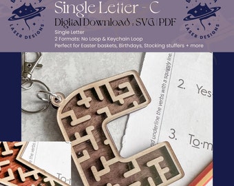 C - Single Letter Maze | Monogram Maze Game, Keychain loop option | SVG/PDF | Laser Cutting | Easter Basket | Stocking Stuffer